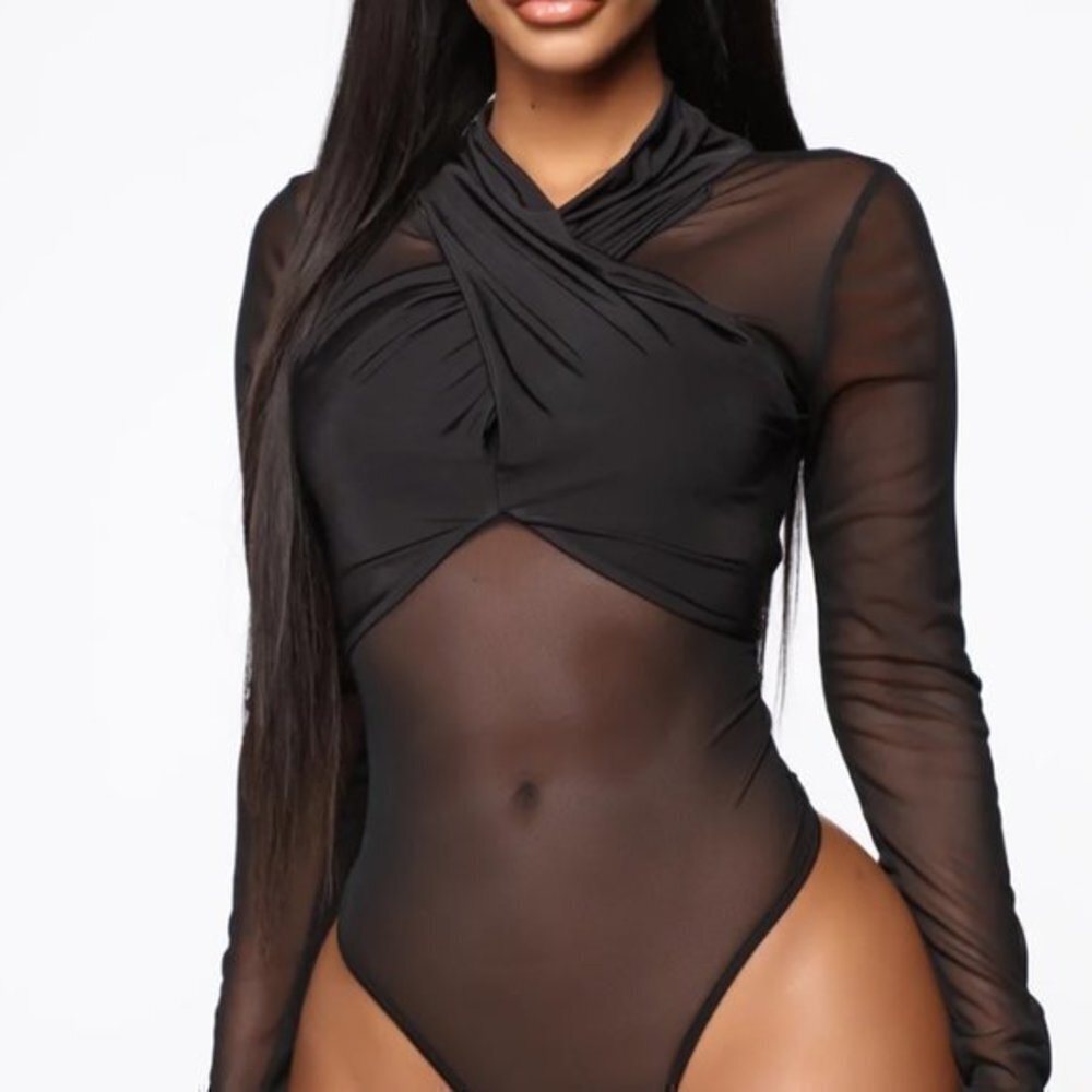 Cross-Over Mesh Bodysuit | Black | Size: M